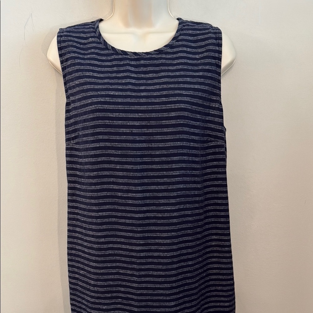 J. Jill Love Linen Navy White Striped Sleeveless Midi Dress Breathable Medium